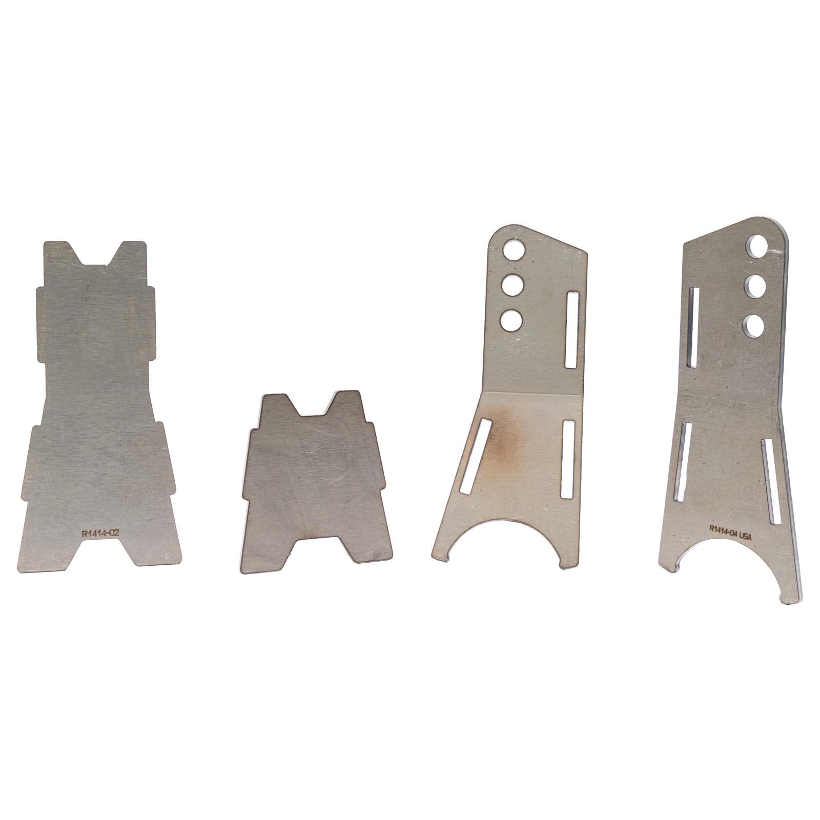 A photo showing all of the separate parts of the two and five eights inch wide 0 degree axle link against a white backdrop.