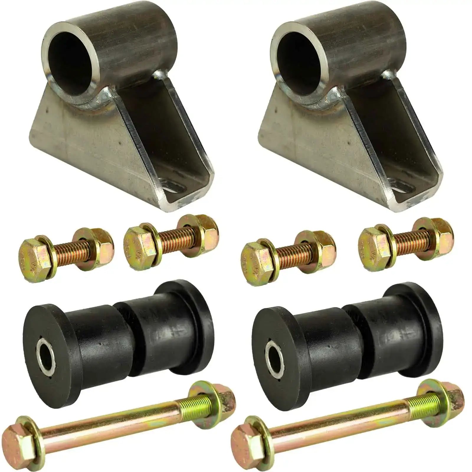 An image of the individual parts for the 1 inch lift motor mount laid out against a white background.