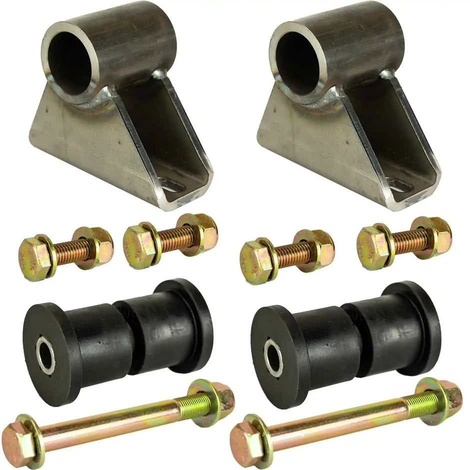 An image of the individual parts for the 1 inch lift motor mount laid out against a white background.