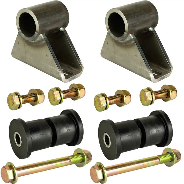 An image of the individual parts for the 1 inch lift motor mount laid out against a white background.