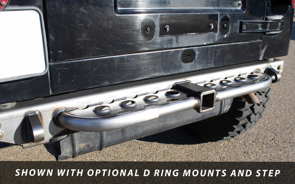 Loaded Rear Overlay Bumper -Hitch, Dimple Die Step, and D-ring Mounts For Jeep TJ/LJ/YJ