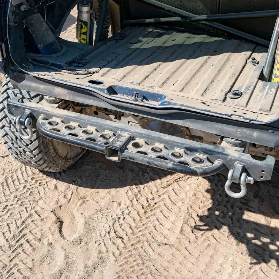 Loaded Rear Overlay Bumper -Hitch, Dimple Die Step, and D-ring Mounts For Jeep TJ/LJ/YJ