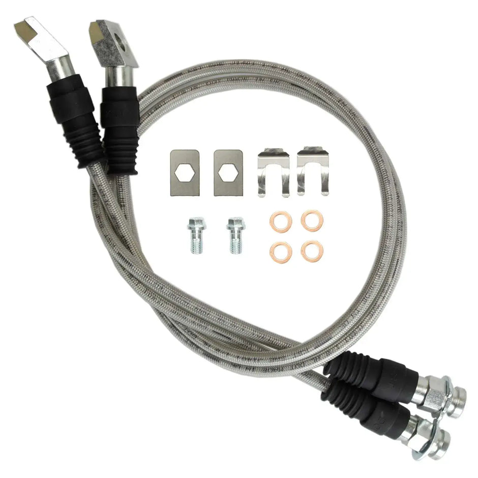 26 inch Steel Braided Front Brake Line Pair with Hardware